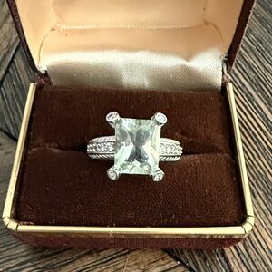 Judith Ripka Sterling Silver Green Quartz & CZ Ring Size 8